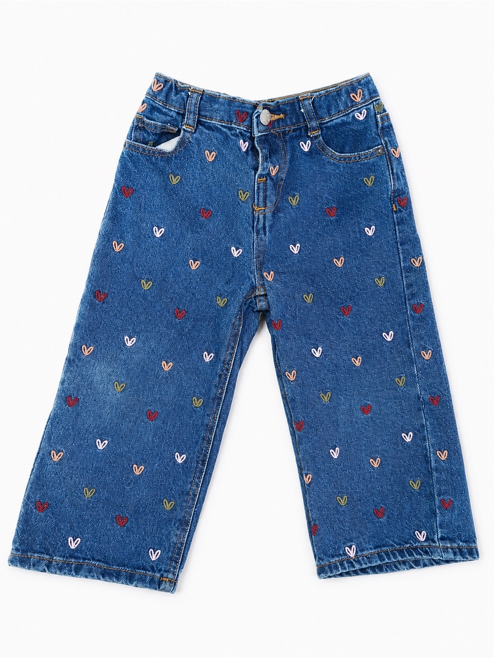 Zara Toddler Heart-Embroidered Relaxed-Fit wide Leg Denim Jeans